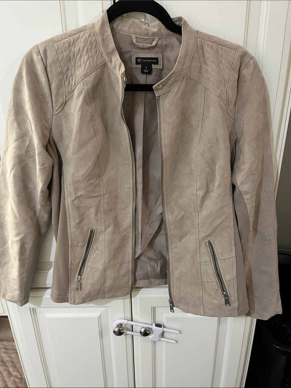 NY Collection Taupe Suede Moto Jacket - Women's